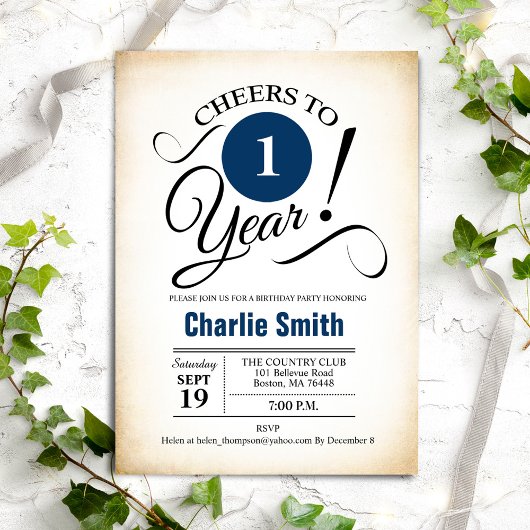 Invitation 1ère fête d'anniversaire - bleu marine noir blanc