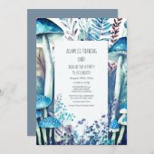 Invitation 1ère fête d'anniversaire Champignons bleus Boho Wo (Devant / Derrière)