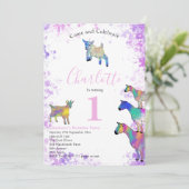 Invitation 1ère fête d'anniversaire Cute Chèvres Ferme Animau (Debout devant)