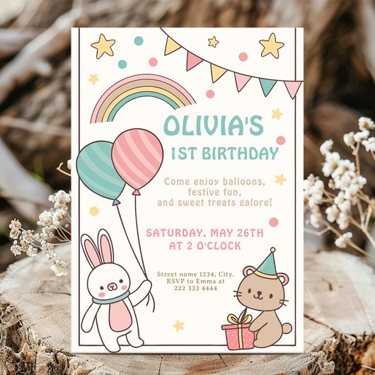 Invitation 1ère fête d'anniversaire de Rainbow Bunny