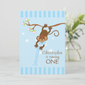 Invitation 1ère fête d'anniversaire du singe à la chèvre bleu (Debout devant)