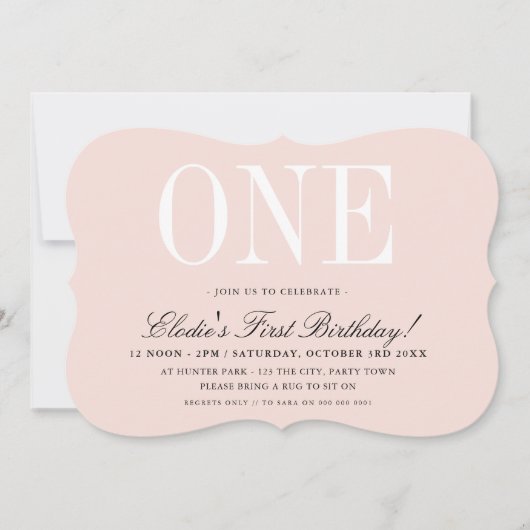 Invitation 1ère FÊTE D'ANNIVERSAIRE élégante petite fille ros (Devant)