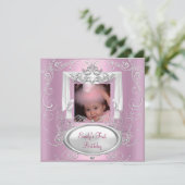 Invitation 1ère fête d'anniversaire fille rose argent étoile (Debout devant)
