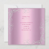 Invitation 1ère fête d'anniversaire fille rose argent étoile (Dos)