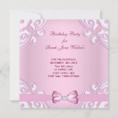 Invitation 1ère fête d'anniversaire fille rose blanc Bow imag (Dos)