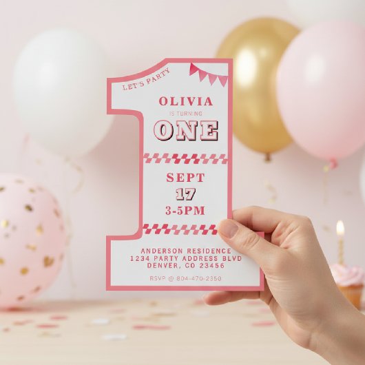 Invitation 1ère fête d'anniversaire Filles rose un