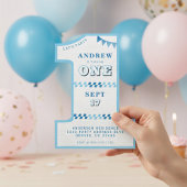 Invitation 1ère fête d'anniversaire garçons Bleu un