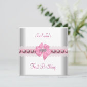 Invitation 1ère fête d'anniversaire Jolie Bow rose (Debout devant)