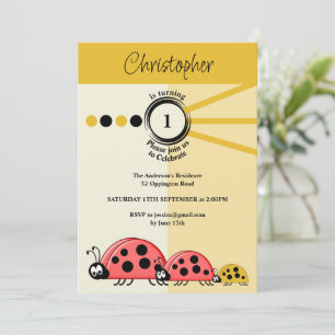 Invitation 1ère fête d'anniversaire ladybugs or crème célébre
