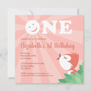 Invitation 1ère fête d'anniversaire mignonne poussin fille ét