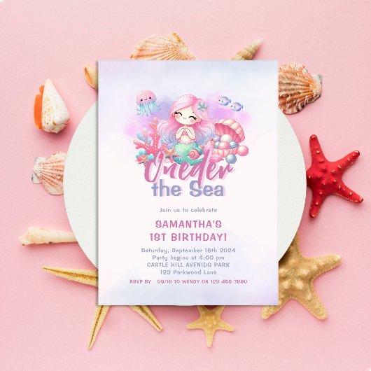 Invitation 1ère fête d'anniversaire | ONEder the Sea Mermaid