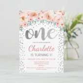 Invitation 1ère fête d'anniversaire - Rose argenté blanc (Debout devant)