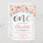 Invitation 1ère fête d'anniversaire - Rose argenté blanc (Devant / Derrière)