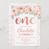 Invitation 1ère fête d'anniversaire - Rose blanche or (Devant / Derrière)