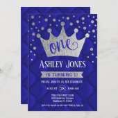 Invitation 1ère fête d'anniversaire - Royal Blue Silver (Devant / Derrière)