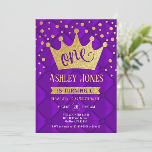 Invitation 1ère fête d'anniversaire - Royal Purple Gold (Debout devant)