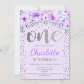 Invitation 1ère fête d'anniversaire - Silver Purple (Devant)