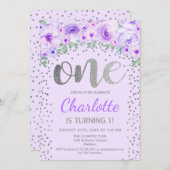 Invitation 1ère fête d'anniversaire - Silver Purple (Devant / Derrière)