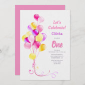 Invitation 1ère fête du ballon rose anniversaire (Devant / Derrière)