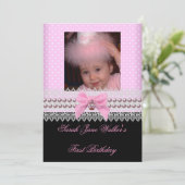 Invitation 1ère fille Anniversaire rose perle blanche Photo F (Debout devant)