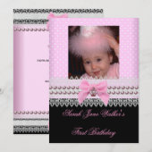 Invitation 1ère fille Anniversaire rose perle blanche Photo F (Devant / Derrière)