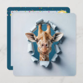 Invitation 1ère Girafe fête d'anniversaire dans un trou de pa (Devant / Derrière)