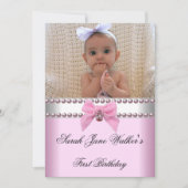 Invitation 1ère photo d'anniversaire de la fille rose perle b (Devant)