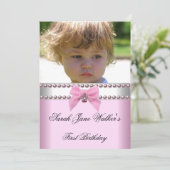 Invitation 1ère photo d'anniversaire de la fille rose perle b (Debout devant)