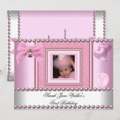 Invitation 1ère photo d'anniversaire de la fille rose perle b (Devant / Derrière)