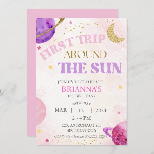 Invitation 1ère première excursion autour du soleil fille ros (Devant / Derrière)