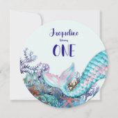 Invitation 1ère Sirène d'aquarelle d'anniversaire sous la mer (Devant)