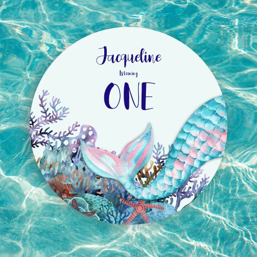 Invitation 1ère Sirène d'aquarelle d'anniversaire sous la mer