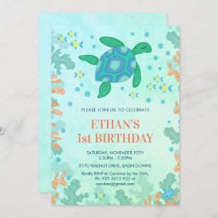 Invitation 1ère tortue d'anniversaire sous la mer