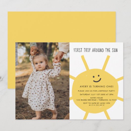 Invitation 1ère Visite Autour Du Soleil Photo Anniversaire (Devant / Derrière)