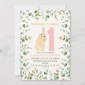 Invitation 1re Anniversaire Bunny Aquarelle Eucalyptus rose (Devant)