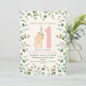 Invitation 1re Anniversaire Bunny Aquarelle Eucalyptus rose (Debout devant)