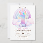 Invitation 1st Birthday Party Rainbow Unicorn (Devant)