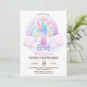 Invitation 1st Birthday Party Rainbow Unicorn (Debout devant)
