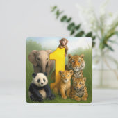 Invitation 1st Birthday Party Wildlife Animal Babies (Debout devant)