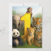 Invitation 1st Birthday Party Wildlife Animal Babies (Devant)