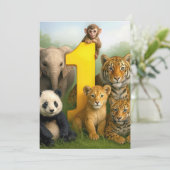 Invitation 1st Birthday Party Wildlife Animal Babies (Debout devant)