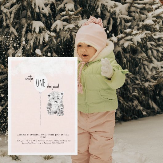Invitation 1st Birthday Winter Wonderland Leopard Birthday 