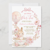 Invitation 1st Par-Tea Bunny First Birthday Party Girl  (Devant)