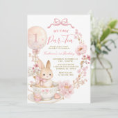 Invitation 1st Par-Tea Bunny First Birthday Party Girl  (Debout devant)