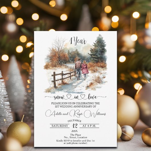 Invitation 1st Wedding Anniversary Winter Landscape Romantic