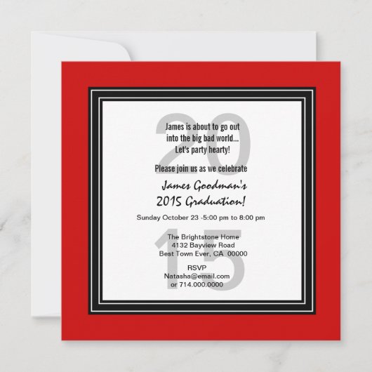 Invitation 2015 ou N'IMPORTE QUELLE ANNÉE de diplôme Red Blac (Devant)