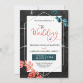 Invitation 2019 Corail Turquoise Botanique Noir Mariage (Devant)