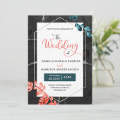 Invitation 2019 Corail Turquoise Botanique Noir Mariage (Debout devant)