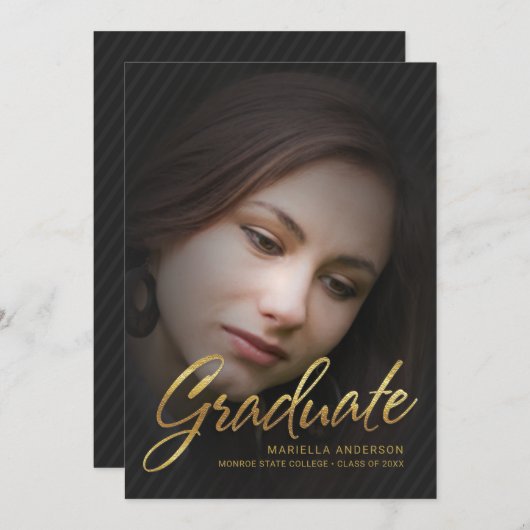Invitation 2019 Graduate Gold Script Full Photo Overlay (Devant / Derrière)