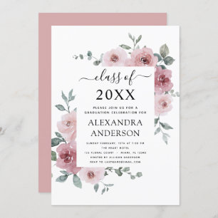 Invitation 2022 Dusty Rose Pink Graduation Floral